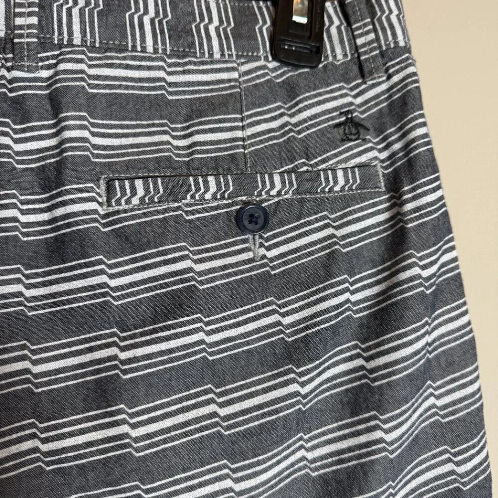 Original Penguin Striped Chino Shorts Men's 31 Gray Preppy Golf Outdoor 7.5
